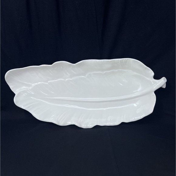 California Pottery Platter Dish Tray White 2 Leaf MCM Charcuterie Entertain Boho - Picture 1 of 6